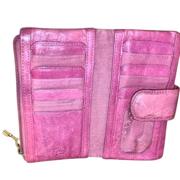 Rare Vintage Soft Red Leather "Long Live Vintage" Imprinted Fossil Wallet - Picture 7 of 12